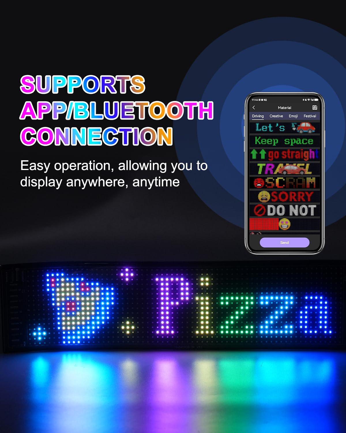 wooaismart Programmable LED Scrolling Sign - Full Color Display Board with Bluetooth APP Control - Custom Text & GIF Patterns - Perfect for Business Advertising & Car Displays (Full Color, 23" x 5")
