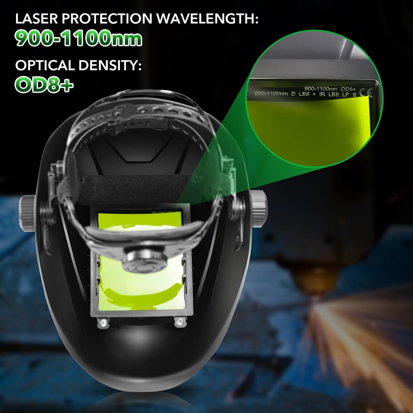 TRQWH Laser Welding Helmet OD8+ 190nm-450nm&900nm-1100nm Large Viewing Laser Safety Helmet Protective Mask Eye Protection for Laser Welding/Laser Cutting/Laser Cleaning/Laser Marking