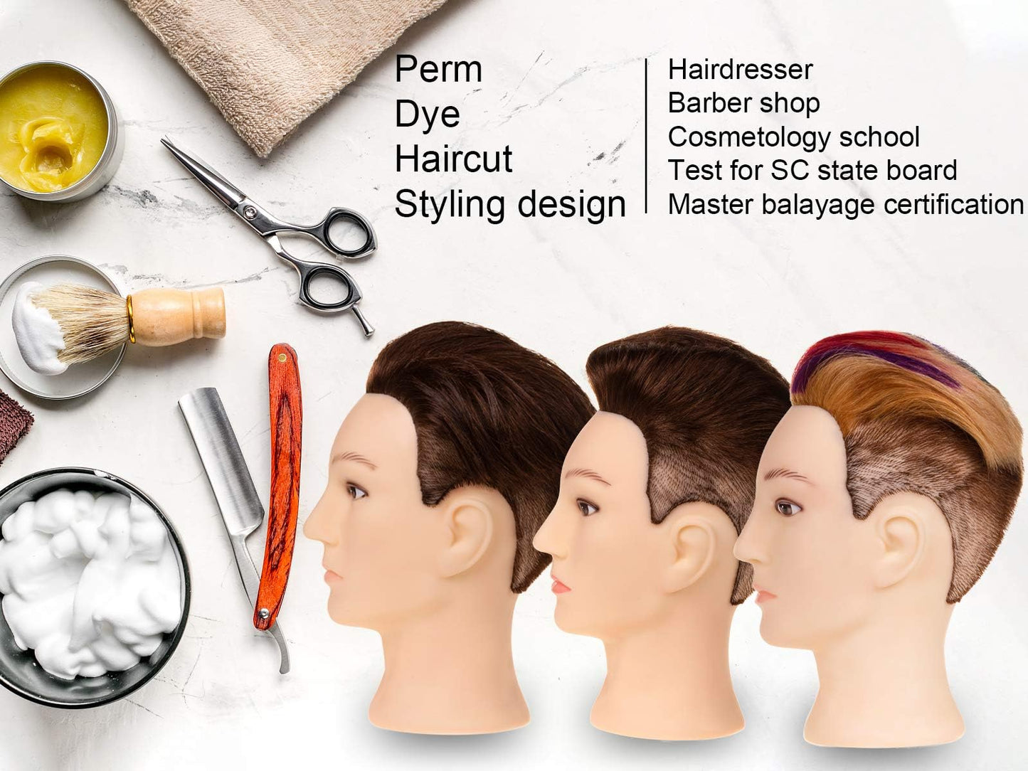 Stancia Mannequin Head, Male Mannequin Head with 100% Human Hair, 14" Barber Mannequin Head, Hairdresser Training Doll Manikin Head for Hair Styling and Practice (Dark Brown)