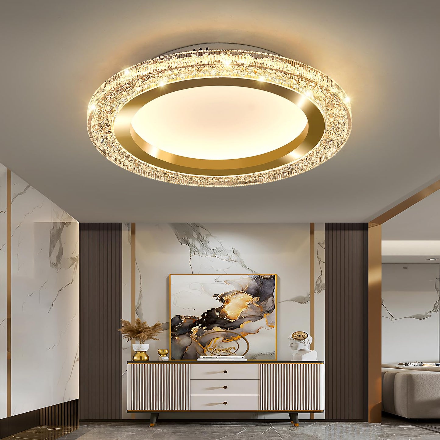 UOFUS 32W Gold LED Flush Mount Ceiling Light 15.7inch Modern Round Ceiling Light Fixture 3000K-6000K Super Bright Circle Ceiling Lamp for Bedroom Kitchen Bathroom Entryway Hallway Stairwell