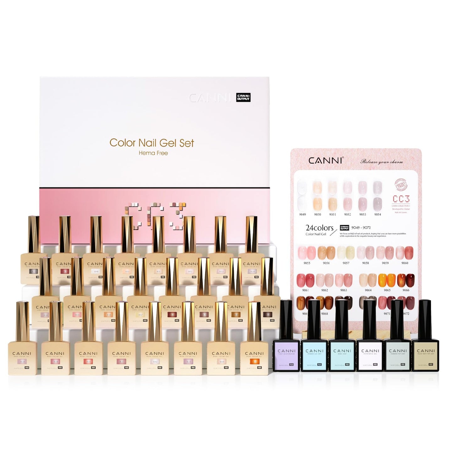 CANNI CC3 Jelly Gel Nail Polish Set with Color Card, 30Pcs Jelly Pink Gel Polish Nude Brown Color High Gloss Soak Off U V Nail French Nail Manicure Salon DIY
