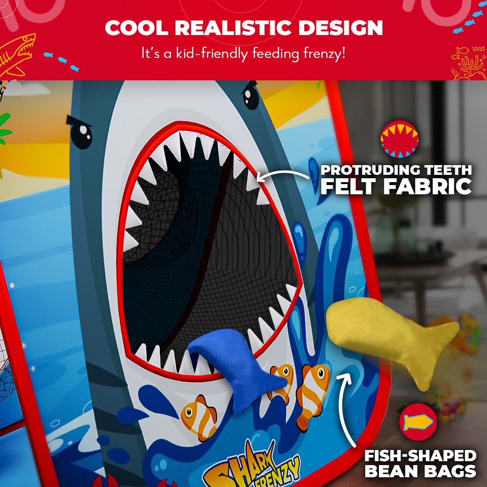 SWOOC Games – Shark Frenzy™ | 2-in-1 Bean Bag Toss Game for Kids | 5-Second Setup | Toddler Party Games For Kids 3-5 | Toddler Outdoor Games for Kids 3-6 | Shark Toys For Boys | Kids Cornhole Game Set