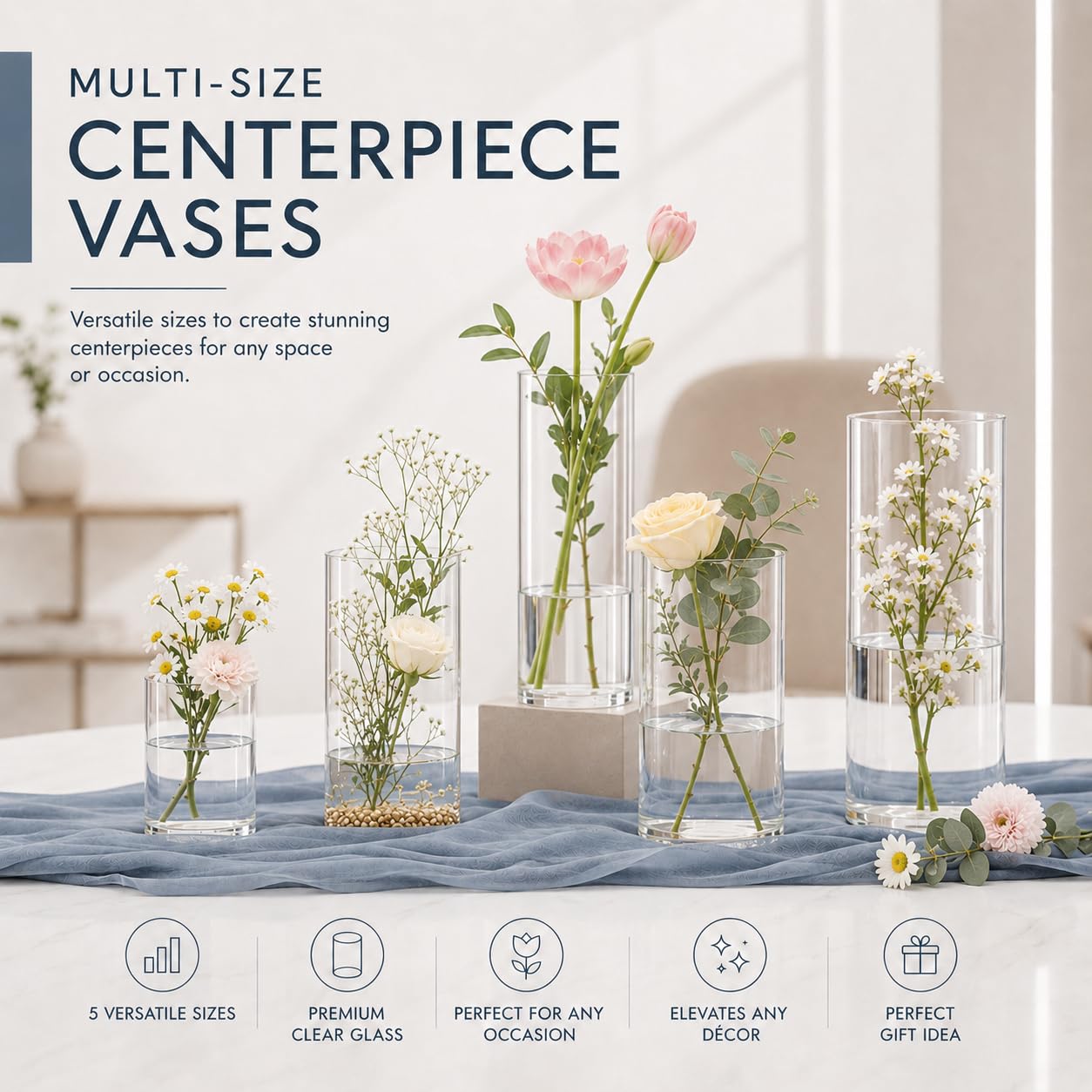 KRNDUMA 15pcs Glass Vase Cylinder Vases for Centerpieces Small Flower Glass Vases Home Decor Centerpiece Table Clear Flower Vase Decorations for Wedding＆Holiday 4,6,7.5,8,10 Inch Tall