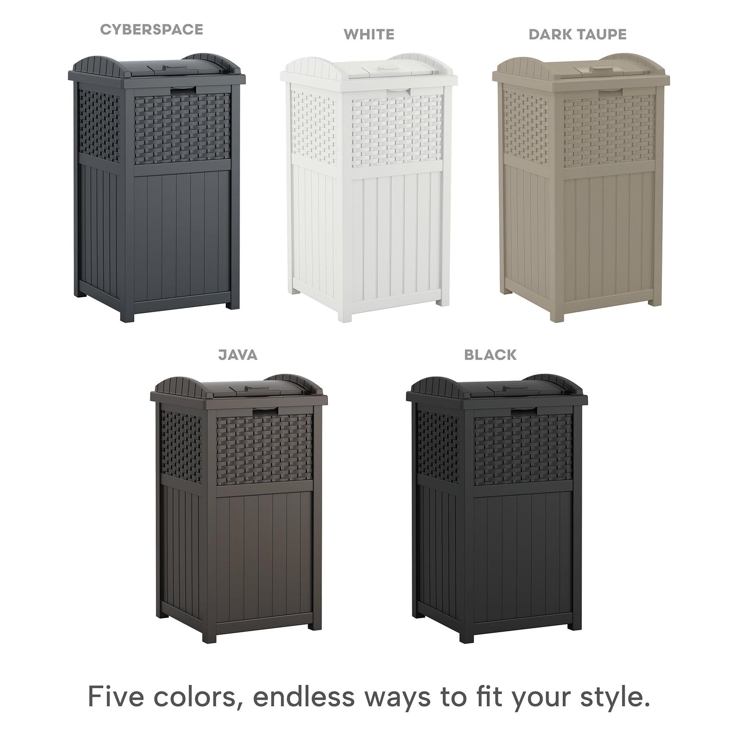 Suncast 33 Gallon Commercial Outdoor Trashcan Hideaway with Lid for 30 to 33 Gallon Trash Bags for Garage, Backyard, or Garden, Brown