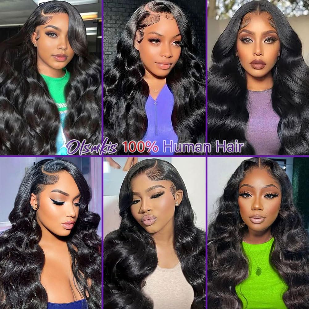 Olsmkis Body Wave Bundles Human Hair 18 20 22 Inch 3 Bundles Human Hair 300g 100% Unprocessed Brazilian Virgin Raw Hair Extensions Natural Black Weave Real Human Hair Bundles for Women