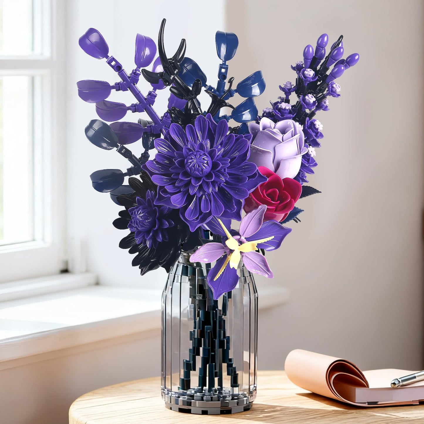 8 Exquiste Flower Bouquet Building Blocks,DIY Artificial Botanical Flowers Collection for Decoration or Display,Memorable Present for 14+ Boys,Girls or Adults