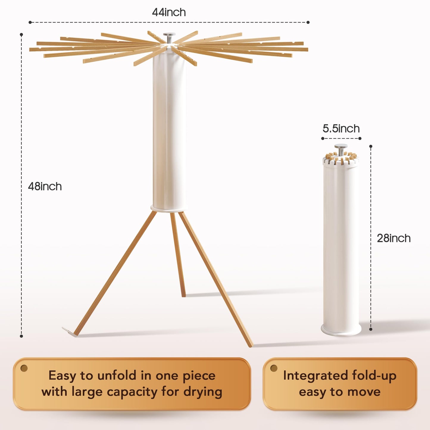 Foldable Tripod Clothes Drying Rack,Beechwood & Portable Laundry Stand, Space-Saving Collapsible Hanger with 16 Arms for Indoor & Outdoor Drying – Easy Setup, Stable Base, Fast Air-Drying Design