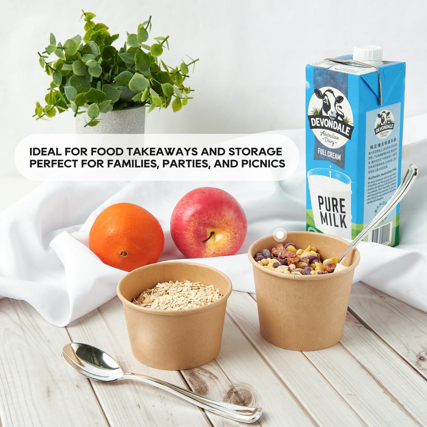 50pack 8oz Paper Soup Containers with Lids, Disposable Kraft Paper Food Cups, Ice Cream Cups, Food Storage with Lids, Microwavable and Freezer Safe, Suitable for Christmas Thanksgiving (Brown)