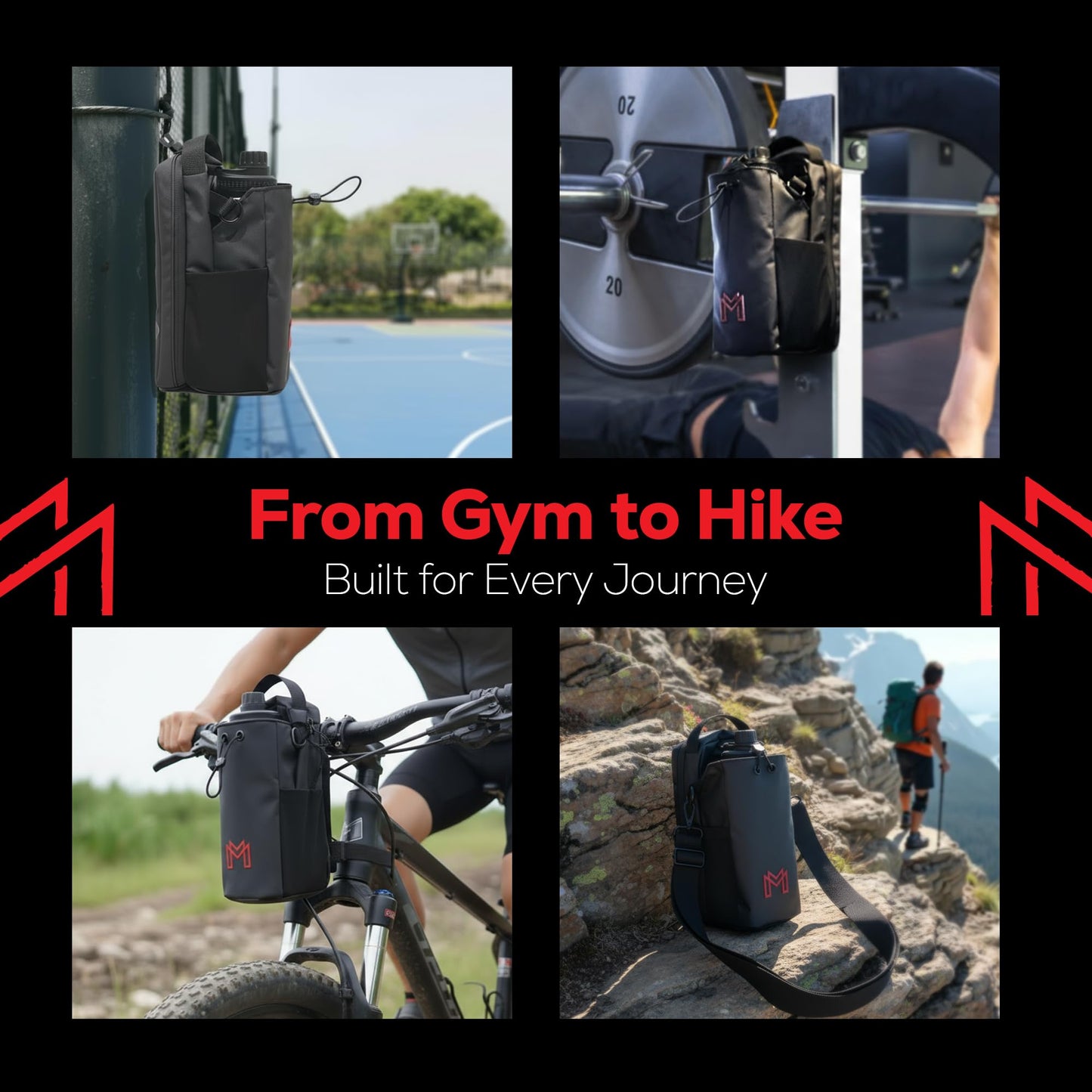 MAGNACE Magnetic Gym Bag Bundle, 3-in-1 Set with Water Bottle Holder, Magnetic Pouch, Towel & Sling Bag – Portable Fitness Carrier for Men & Women – Black