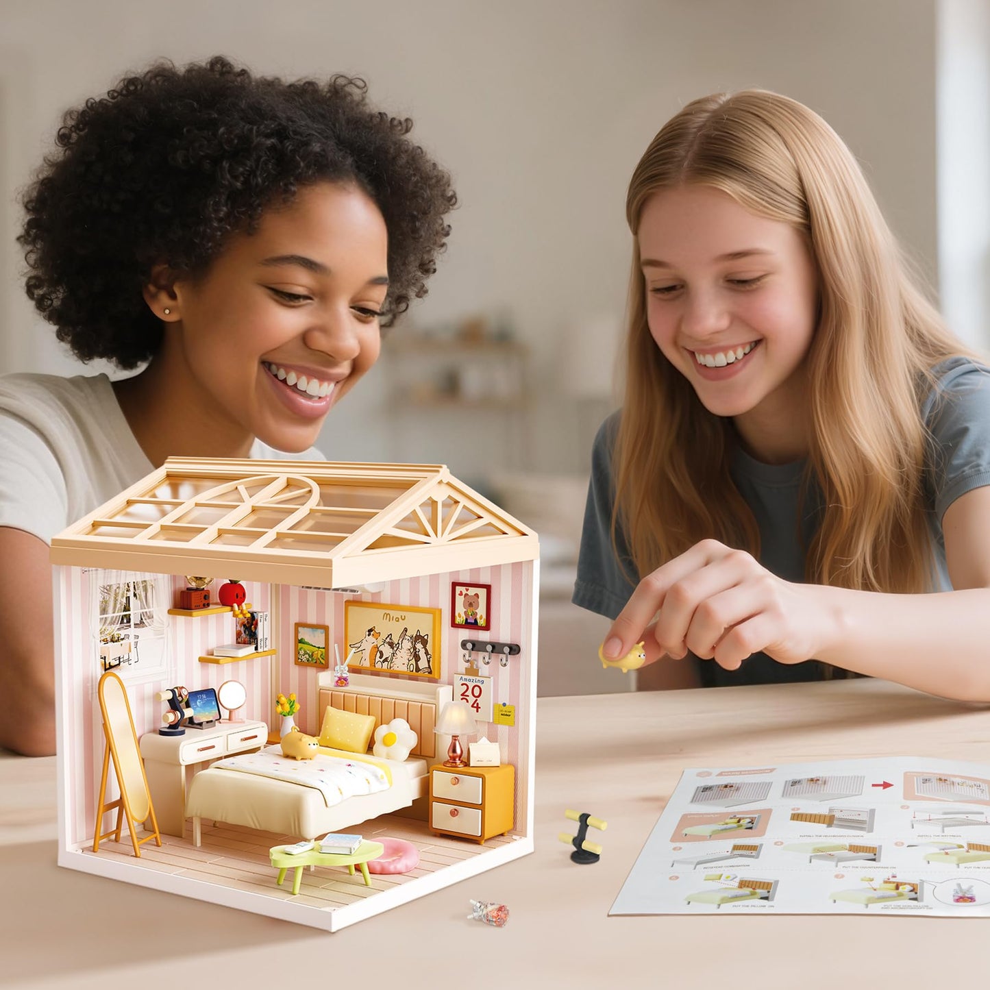 BeepZipp Cozy Bedroom DIY Miniature House Kit for Adults, 3D Dollhouse with LED Light & Dustproof Door, Stackable Connectable Display Case, Creative Gift for Home Decor Lovers Teens Women