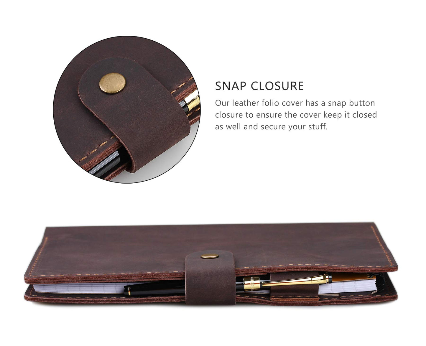 Robrasim Leather Cover for 6"x9" Steno Notebook, Leather Folio Cover Compatible with 6x9 Spiral Steno Pads, A5 Notebook Organizer with Pen Loop - Coffee