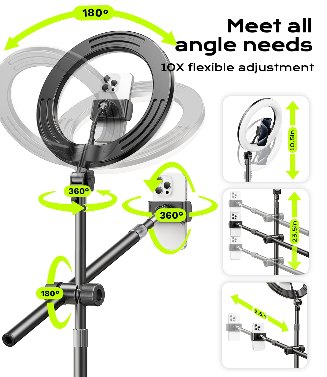 Overhead Phone Mount,Overhead Camera Mount Stand[Anti-Shaking] with 10.5" Ring Light,Desk Stand for iPhone with Ring Light for Video Recording,Zoom Meeting,YouTube,TikTok