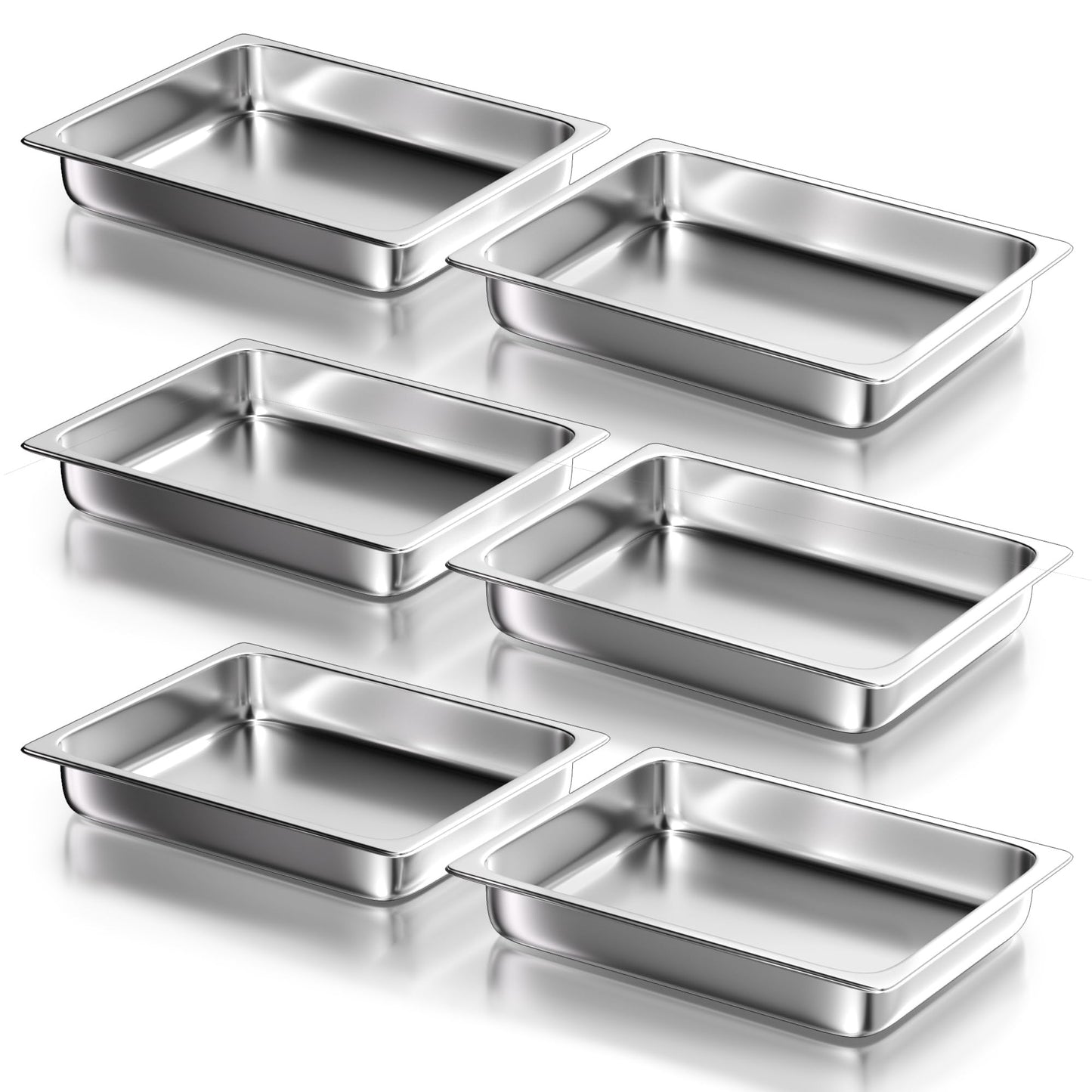 WantJoin 1/2 Half Size Steam Table Pans, 6-Pack 2.5 Inch Deep Restaurant Steam Table Pans Commercial, Hotel Pan Made of 201 Gauge Stainless Steel