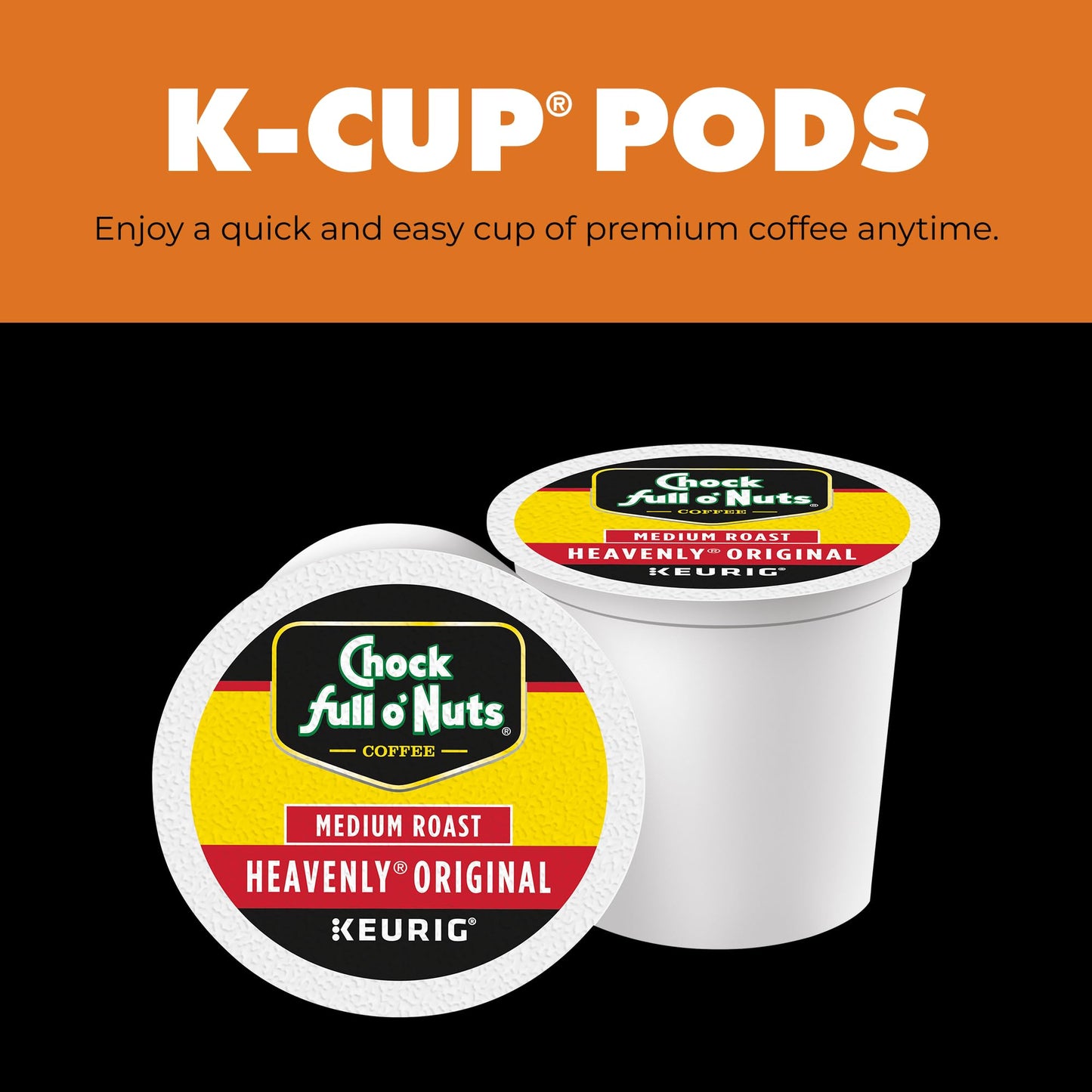 Chock Full o' Nuts Heavenly Original Keurig K-Cup Pods for Keurig Brewers – Premium Arabica, Medium Roast – Single Serve – 1 Pack of 48 K-Cup Pods
