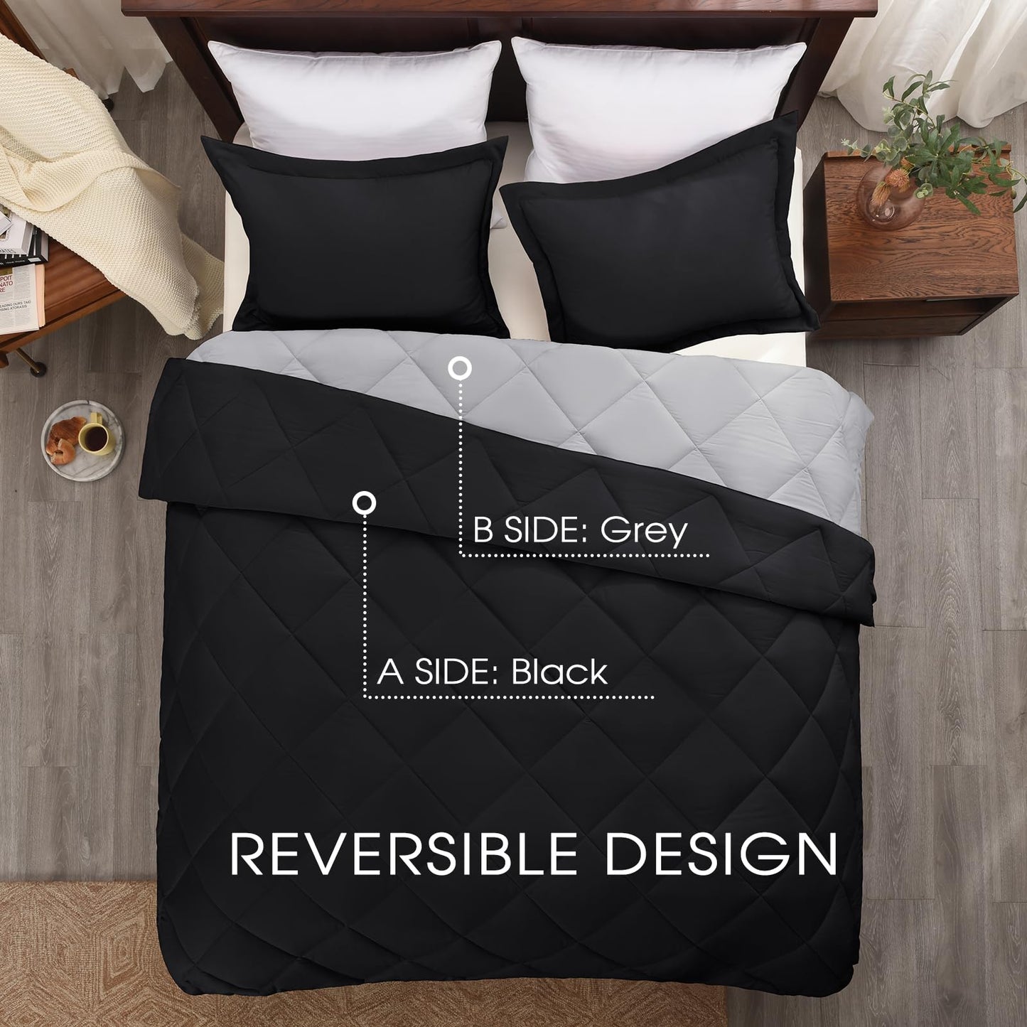 Basic Beyond California King Comforter Set, Black Comforter Set California King for All Seasons, 1 Comforter 104"x96" and 2 Pillow Shams 20"x36"+2"