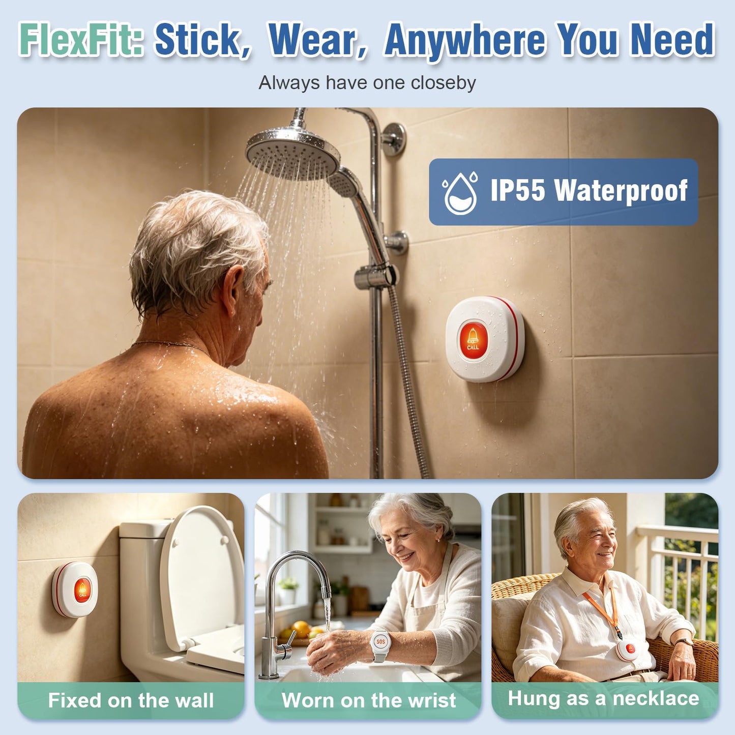 Daytech Wi-Fi Wireless Caregiver Call Button for Elderly/Patient, App Alert Systems for Seniors 、Patients and People with Disabilities （ 1 SOS Alert Watch + 1 Wireless Call Buttons + 1 Receiver）