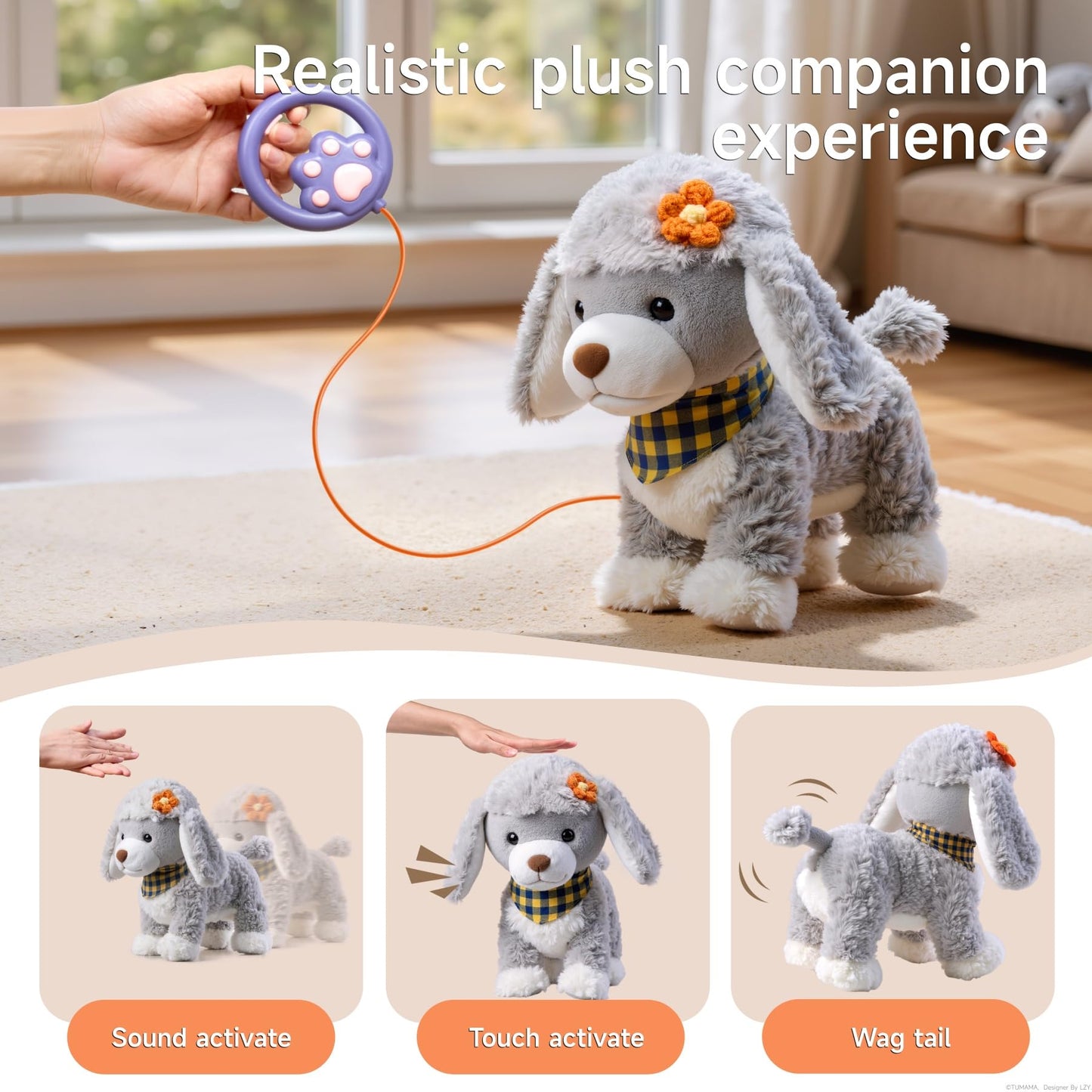 TUMAMA Electronic Interactive Plush Puppy Dog Toy for Ages 18+ Months