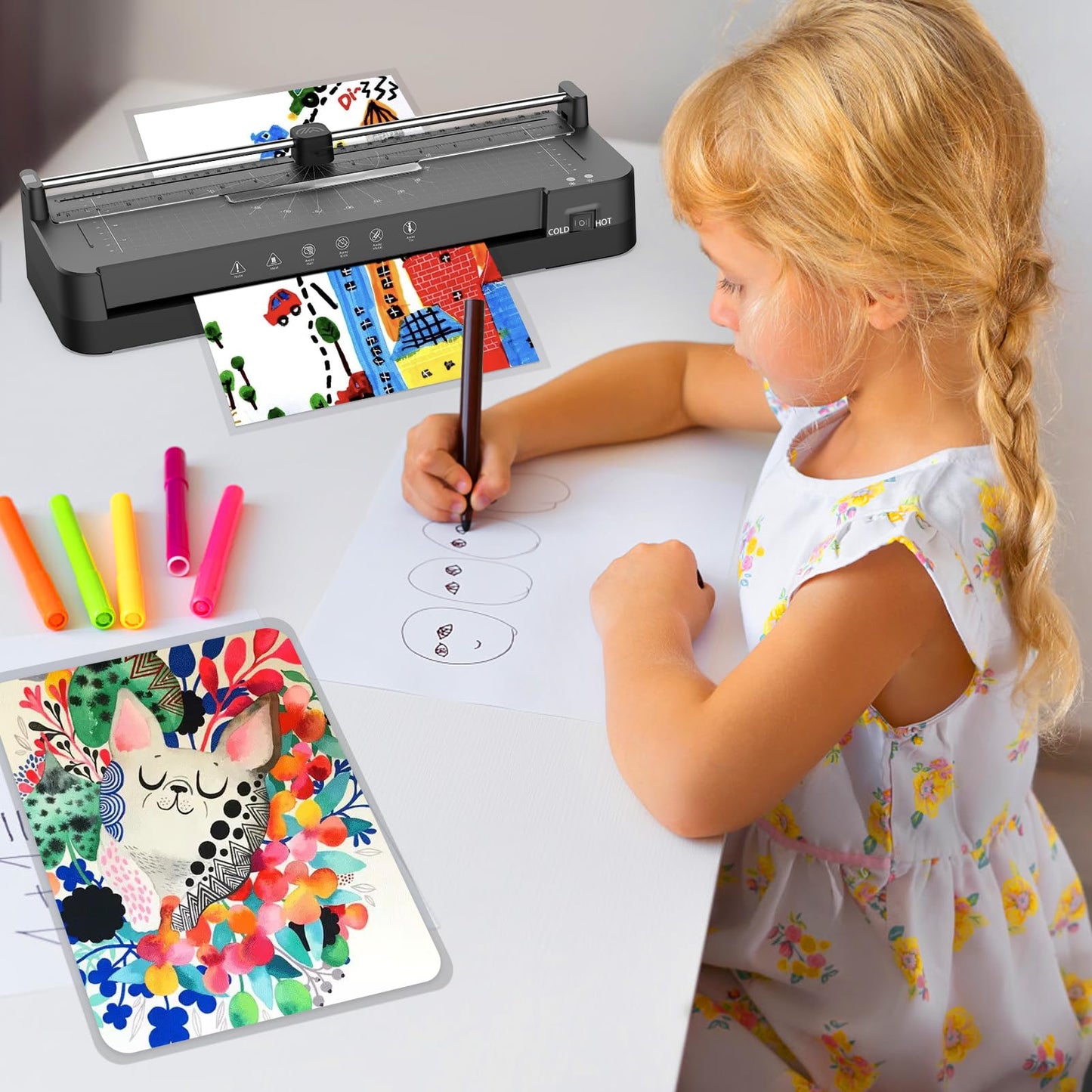 Laminator Machine with 50pcs Laminating Pouches Sheets, 9 in 1 Laminator 13-inch Wide Thermal &Cold Machine Built-in Paper Trimmer Corner Rounder Hole Punch for Home Office School (Black)