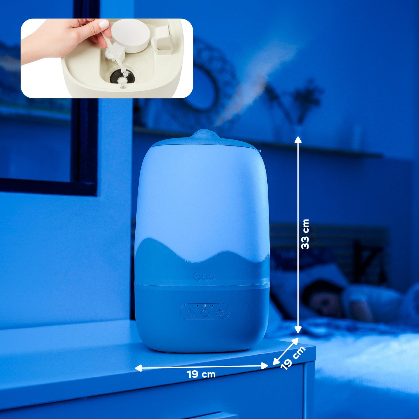 Babymoov Wave 3-in-1 Baby Humidifier, Easy Cleaning, Top Fill, XL Capacity for Large Bedroom and Nursery, Night Light & Essential Oil Diffuser (Baby Registry Essential)