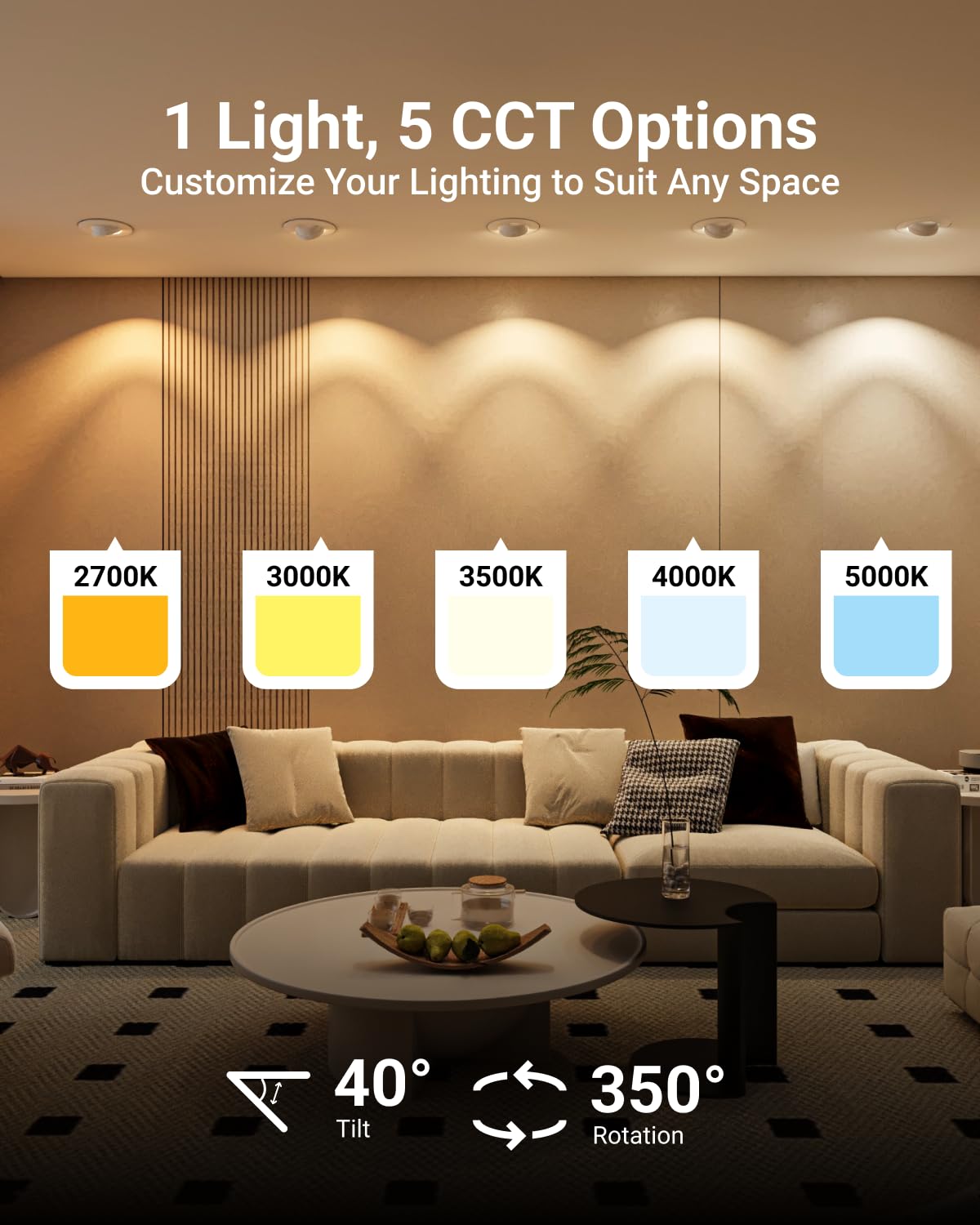 Sunco 6 Pack LED Can Lights Eyeball Retrofit Gimbal 5/6 Inch Recessed Lights, 12W=60W, 5 Colors (2700K/3000K/3500K/4000K/5000K), 800 LM, Directional Angled Trim Adjustable Ceiling Downlight, UL
