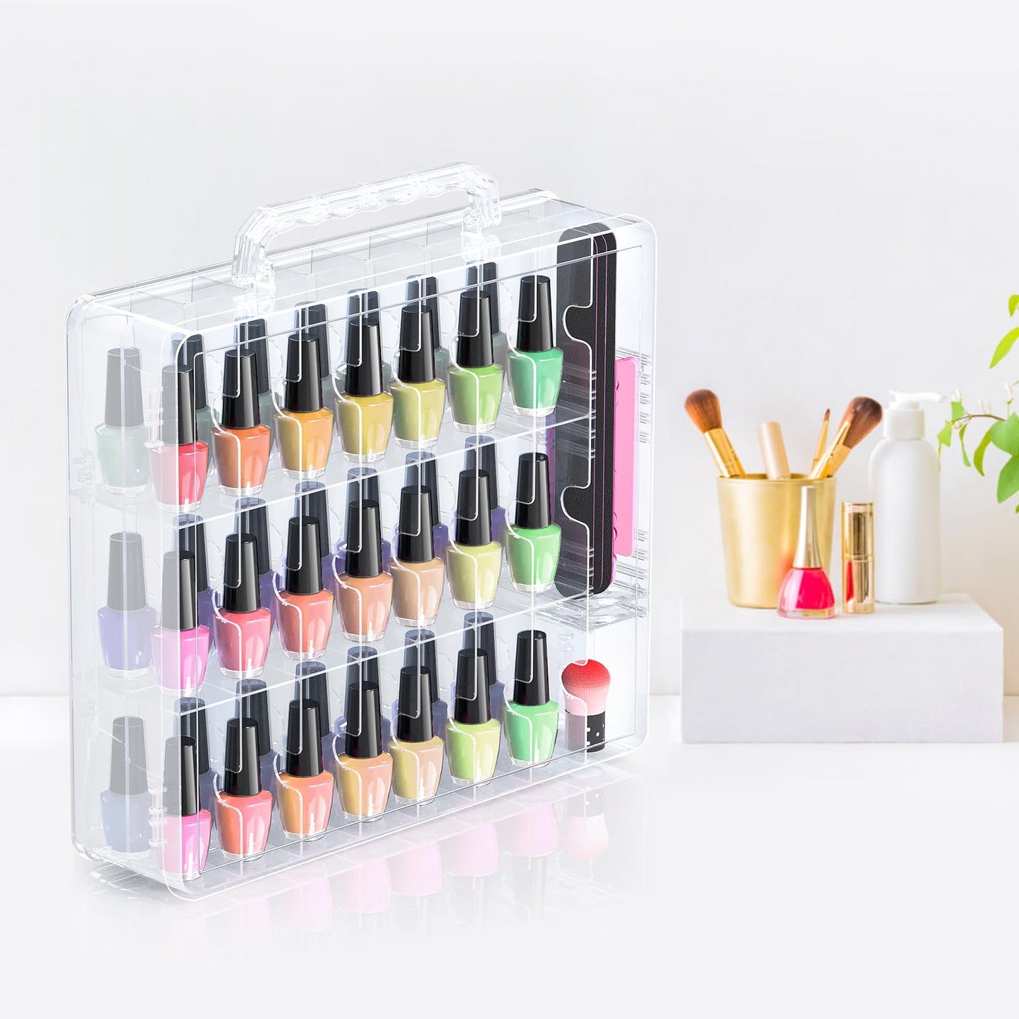 Beloving 2pcs Nail Polish Organizer, Portable 48 Bottles Clear Nail Polish Holder with Adjustable Divider, Gel Nail Polish Storage Double Side Nail Polish Organizer Case for Nail Tech