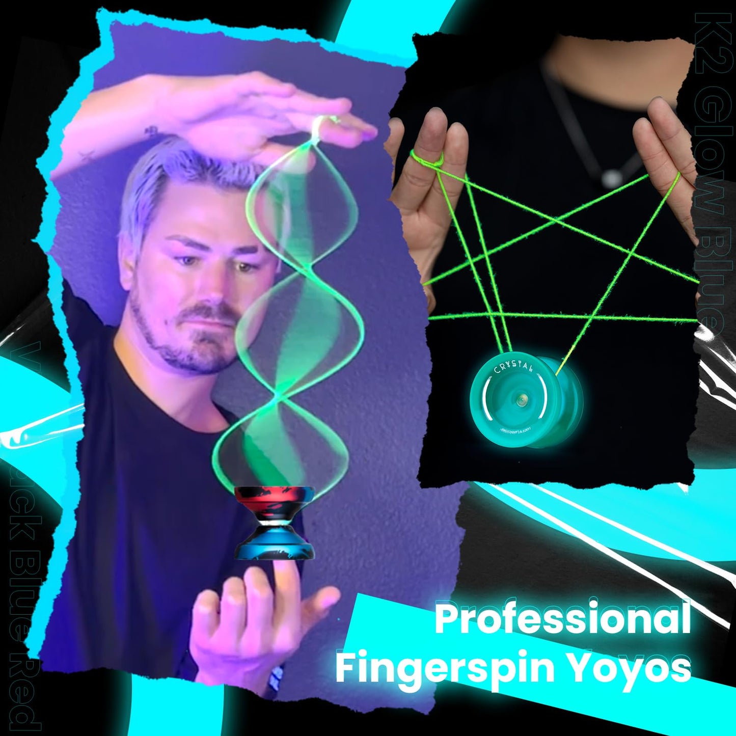 MAGICYOYO Finger Spin Yoyo Pack of Metal Yoyo V12 + Plastic Yoyo K2, Responsive yoyo for Kids 8-12, Professional Yoyo for Adults, Dual Function yoyos with Concave Bearing Kit, 12 Yoyo Strings