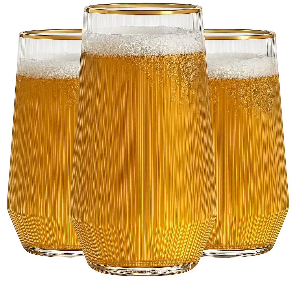 48 Pack Ribbed Ripple Stemless Toasting Glasses, Origami Durable 9 Oz BPA-Free Disposable Plastic Champagne Flutes for Weddings, Bars, Events, and Celebrations (Gold Rim)