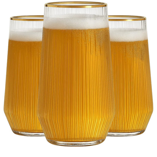 48 Pack Ribbed Ripple Stemless Toasting Glasses, Origami Durable 9 Oz BPA-Free Disposable Plastic Champagne Flutes for Weddings, Bars, Events, and Celebrations (Gold Rim)