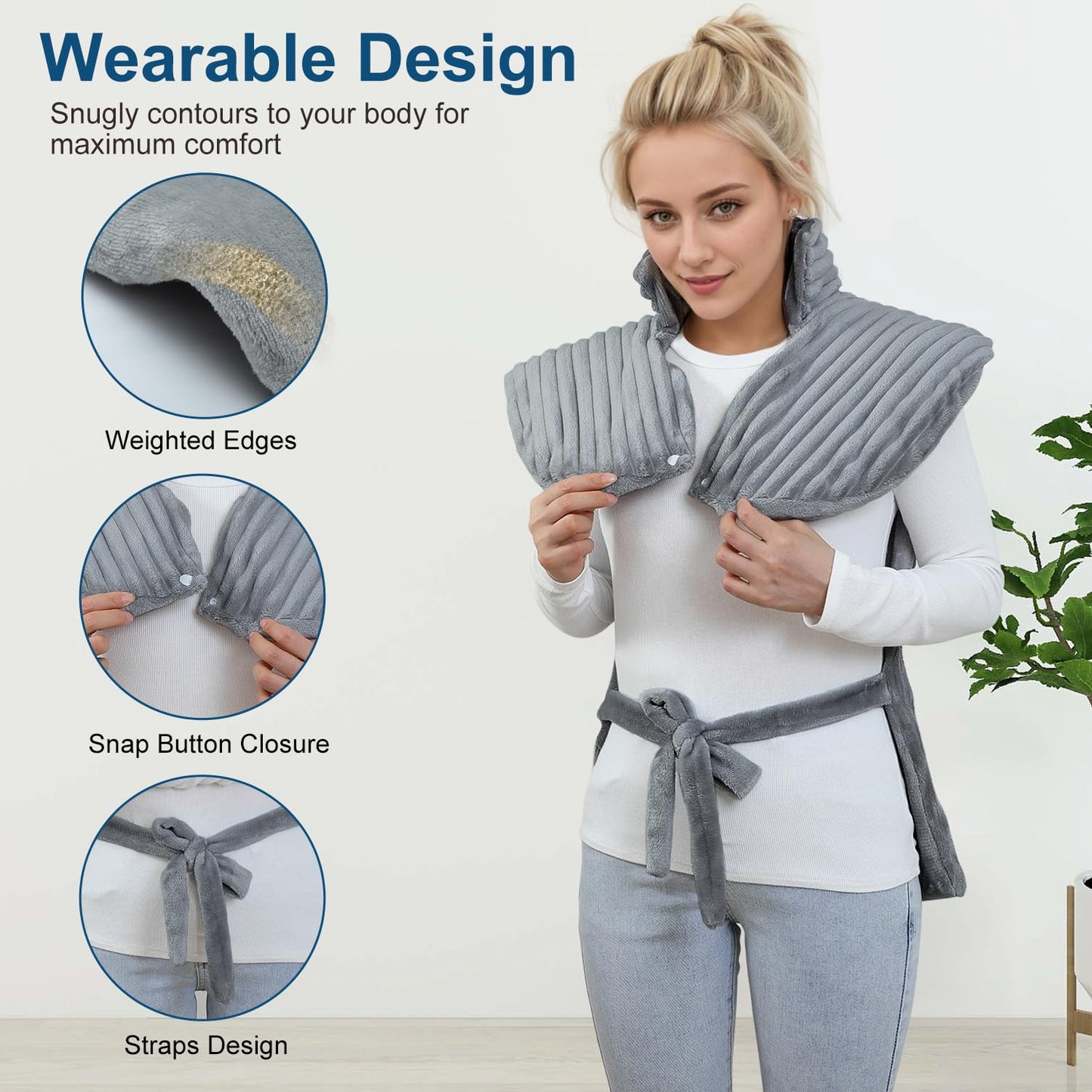 Heating Pad with Massager for Back Pain Cramps Relief,24"x35" Electric Heating Pad for Neck and Shoulders,Inner Detachable Heated Pad Wrap with 4 Massagers,Gifts for Women Men (Grey)