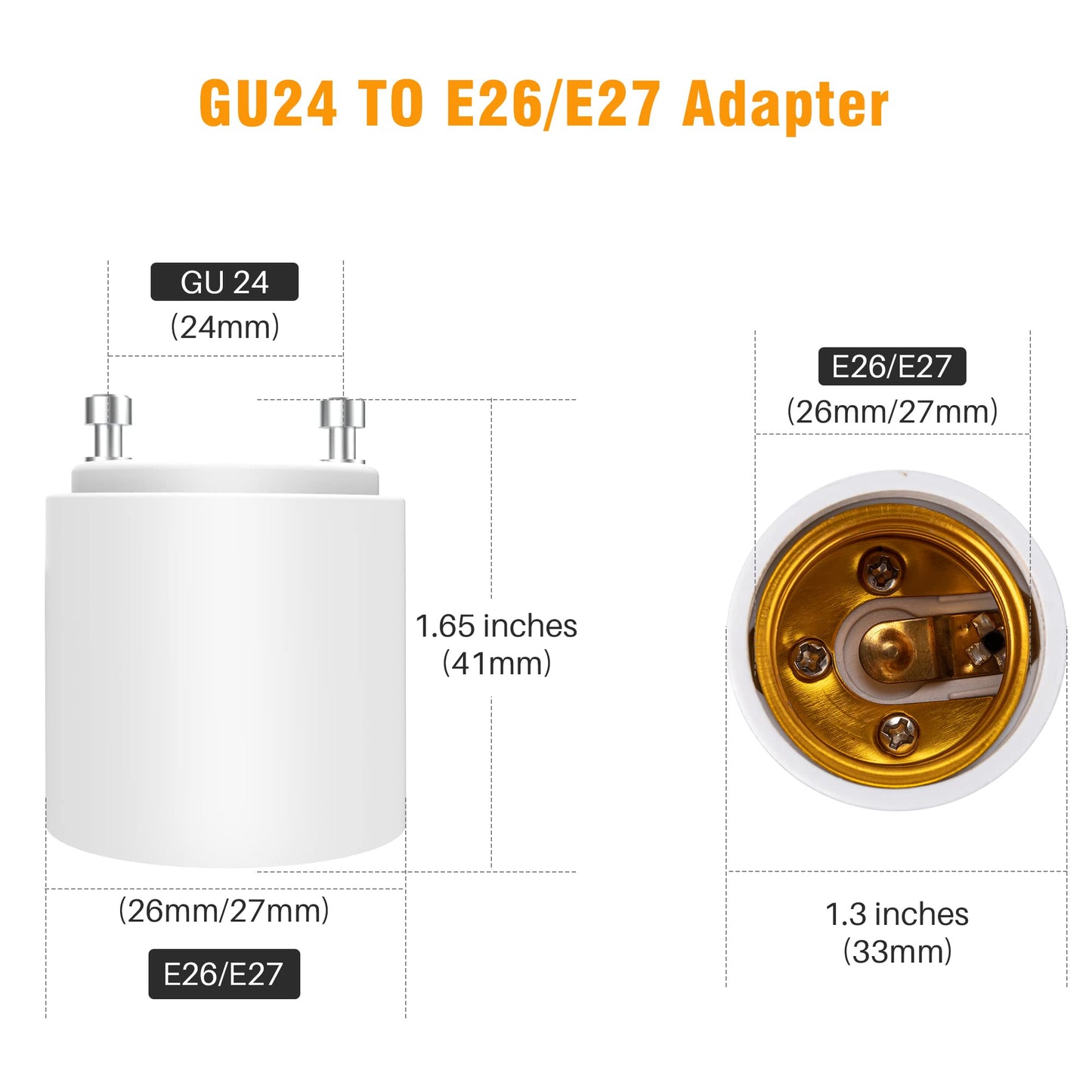JACKYLED GU24 to E26 E27 Adapter 50-Pack Heat Resistant Up to 392℉ Fire Resistant Converts GU24 Bi-Pin Based Fixture to E26 E27 Standard Screw-in Socket
