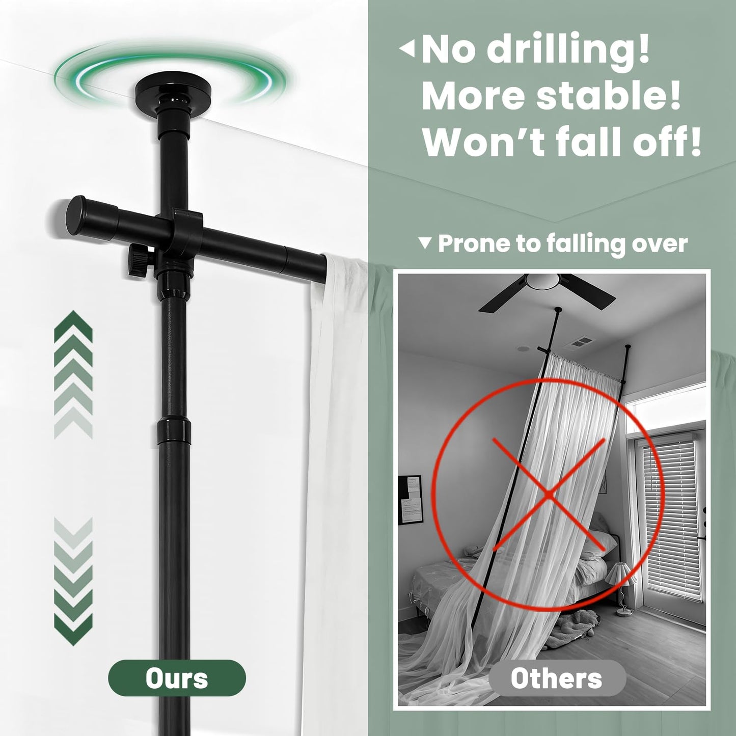 Jilron Room Divider Curtain Rod Tension Rod No Drilling, Adjustable Height, Quick Setup for Rental, Dorm, Bedroom, Office(Black - W72-200 × H43-120 in)
