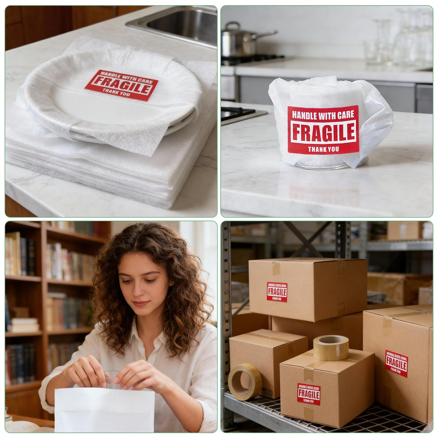 350 Pcs Dish Packing Supplies for Moving, 250 Cushion Foam Pouches(4 Sizes 16x12'',12x12'',12x8'',8x8'') and Foam Sheets(12x12'') with 100 Fragile Stickers for Packing,Storage,Shipping