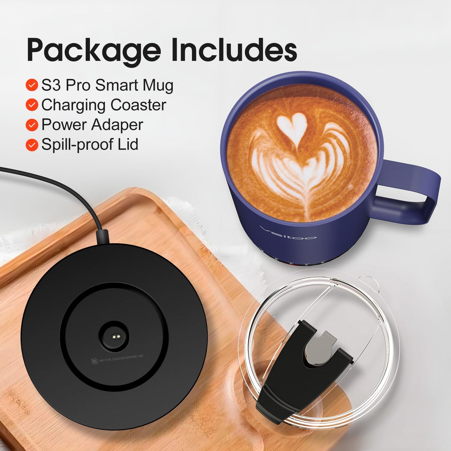 VSITOO S3 Pro 16oz Smart Self Heating Coffee Mug, Heated Coffee Mug with AI Auto-Sensing Temperature Control, 120-150℉ Rechargeable Smart Mug Warmer, IPX7 Waterproof, Gift for Men Women, Blue