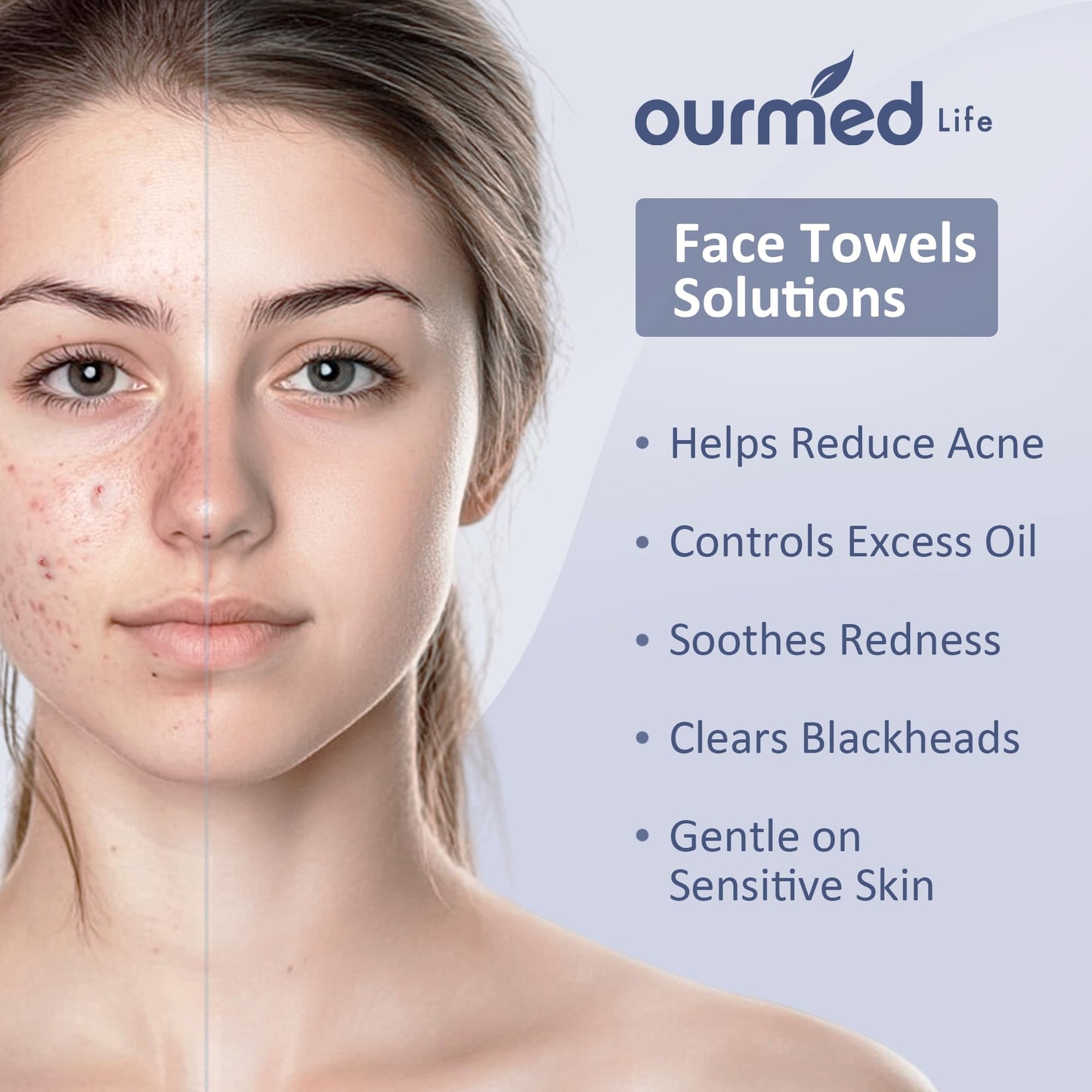 Ourmed Life Face Towels, Disposable Biodegradable Clean Facial Wash Cloth for Sensitive Skin, Lint- free Facial Towels for Cleansing, Skincare and Makeup Remover, Dry Wipes,600 Count，EF texture
