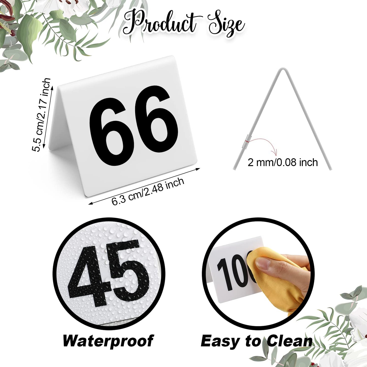 Tuanse 100 Pcs Acrylic Table Numbers 1-100 Double Sided Minimalist Restaurant Wedding Table Tent Cards for Party Event Banquets Wedding Reception, 2.5 x 2 x 1.6 Inch(Black Number)