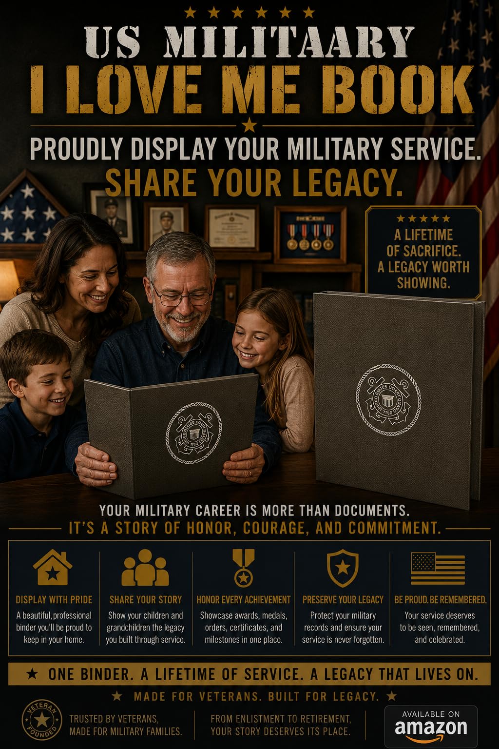 US Military Binder and Box Set - I Love Me Book Series (US Army) - Custom Dividers and Document Protectors Included
