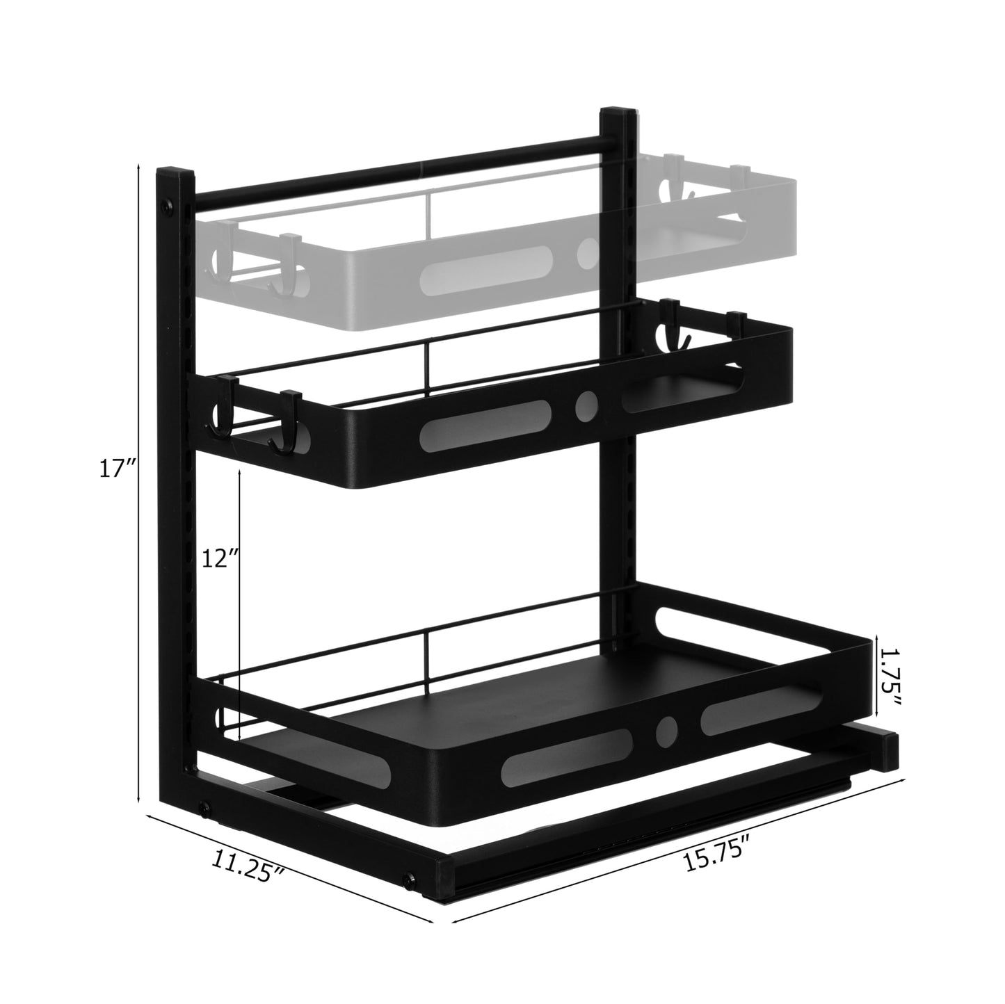 Basicwise Adjustable Height Under Sink Pull-Out Organizer Sliding Shelf Rack Heavy-Duty Mesh Baskets for Kitchen & Bathroom Cabinets Ideal for Tall Bottles Cleaning Supplies & Tight Spaces, Set of 2