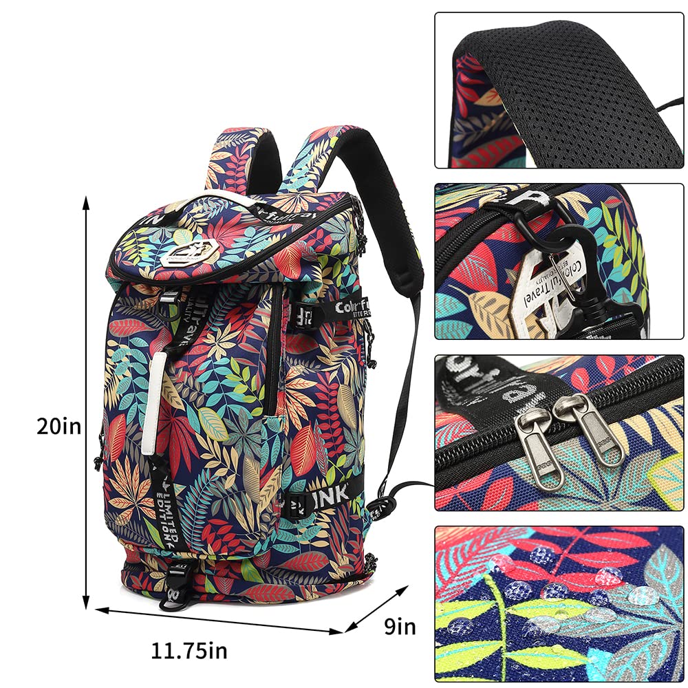 Kalesi Floral Gym Duffle Bag Backpack 4 ways for Women Waterproof with Shoes Compartment for travel Sport Hiking laptop Lightweight