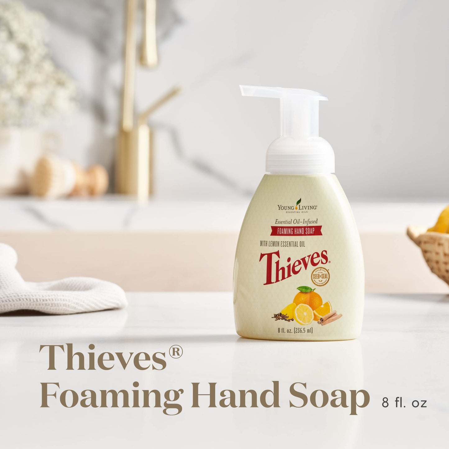 Thieves Foaming Hand Soap 8 fl oz. 2 pk by Young Living Essential Oils - Gentle Cleansing , Refreshing Aroma , Powerful Moisturizers for Dry Skin , Hygienic Hands , Anti-bacteria