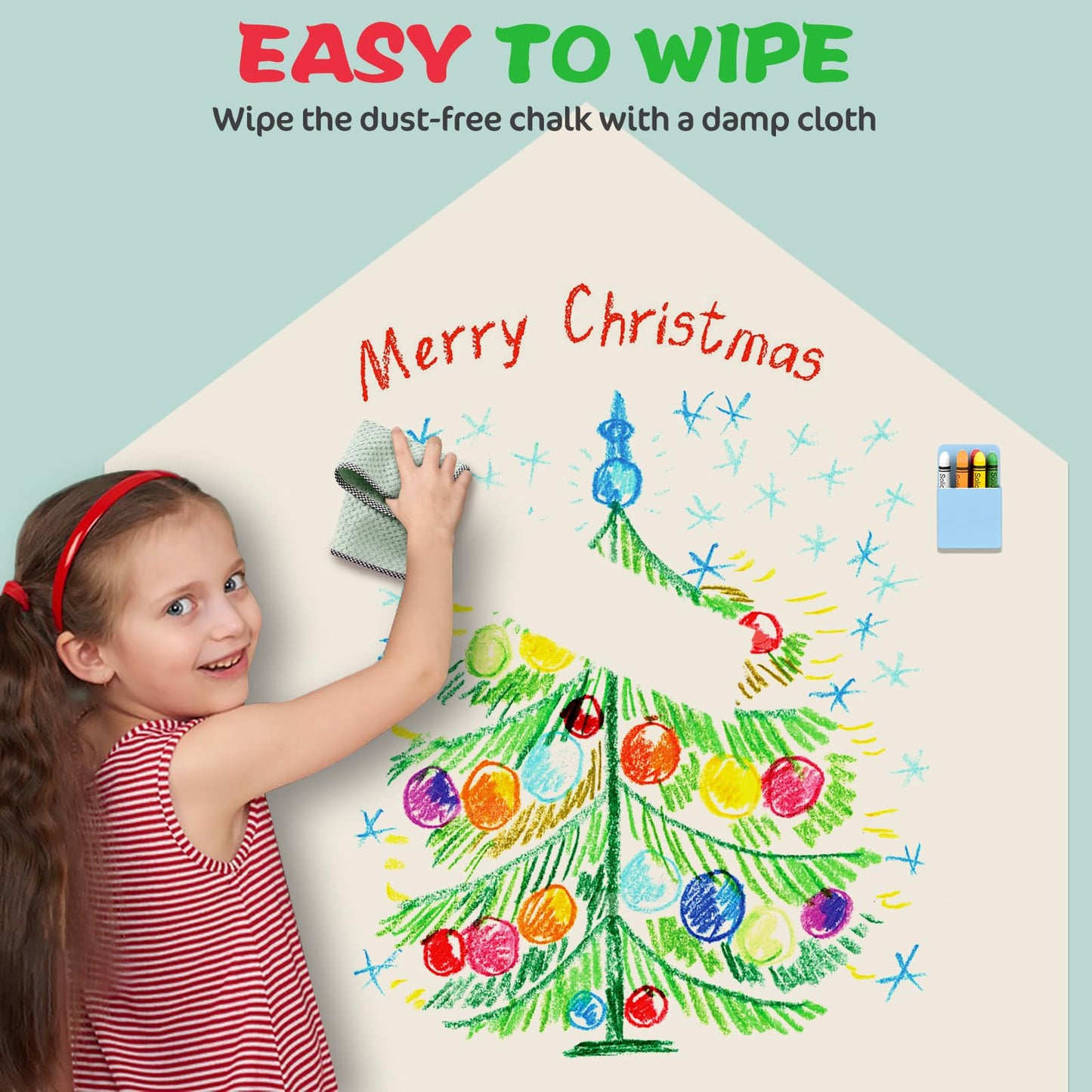 Magnetic Wall Decal for Kids, 40"x32" Magnetic Chalkboard for Wall, Self Adhesive Wall Sticker Board with 6 Dustless Chalks, Chalk Holder, Wipe Cloth, Magnetic Wallpaper for Playroom, Home