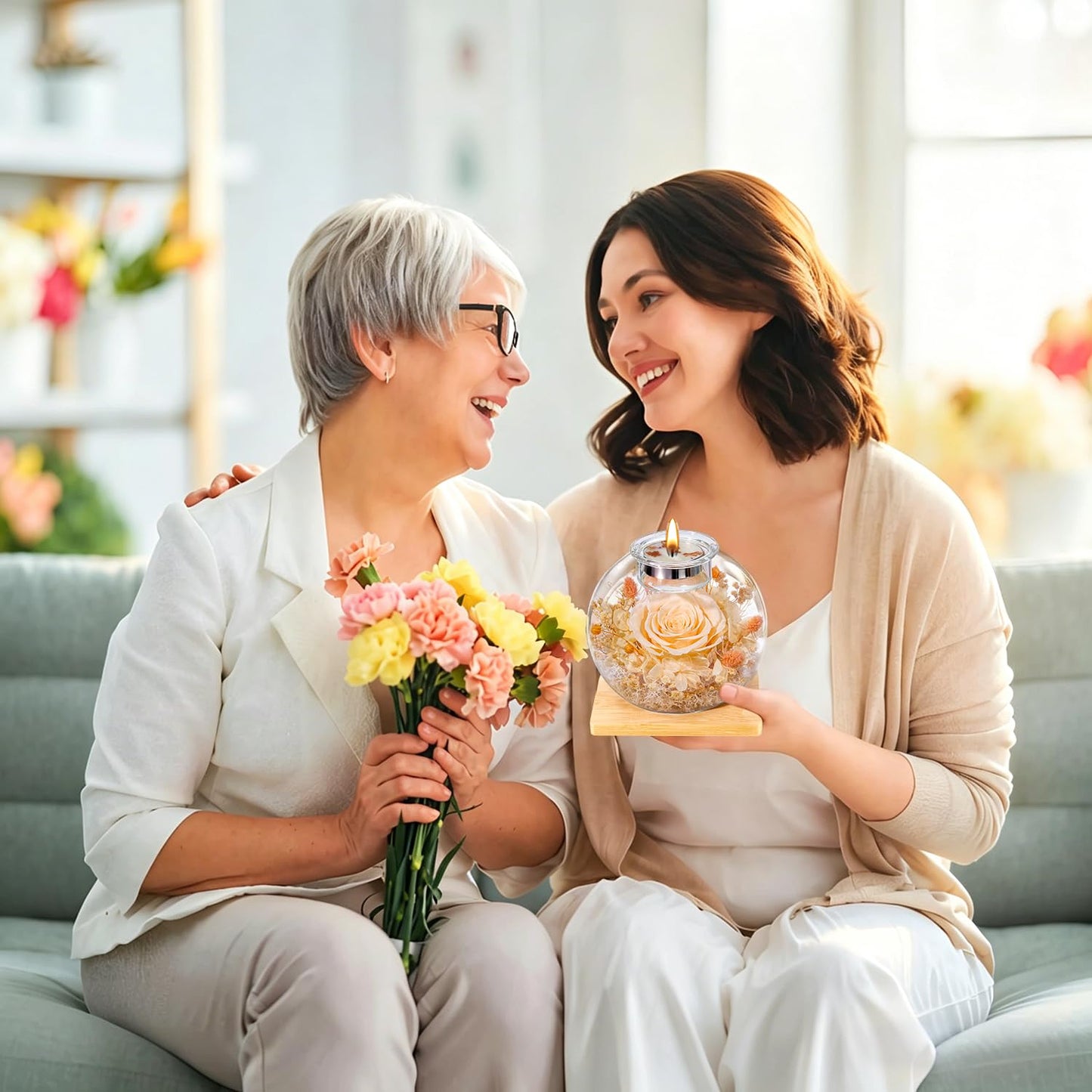 DEEMEI Gifts for Mom Birthday Gifts for Women Preserved Large Rose Flowers for Delivery Preserved Flowers Forever Eternal Rose in Glass Dome with Two Scented for Grandma Wife Daughter Sister Friends