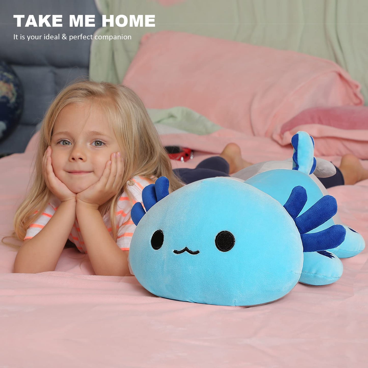 Onsoyours Cute Axolotl Plushie, Soft Stuffed Animal Salamander Plush Pillow, Kawaii Plush Toy for Kids (Blue Axolotl A, 19''), Cat, Axolotl