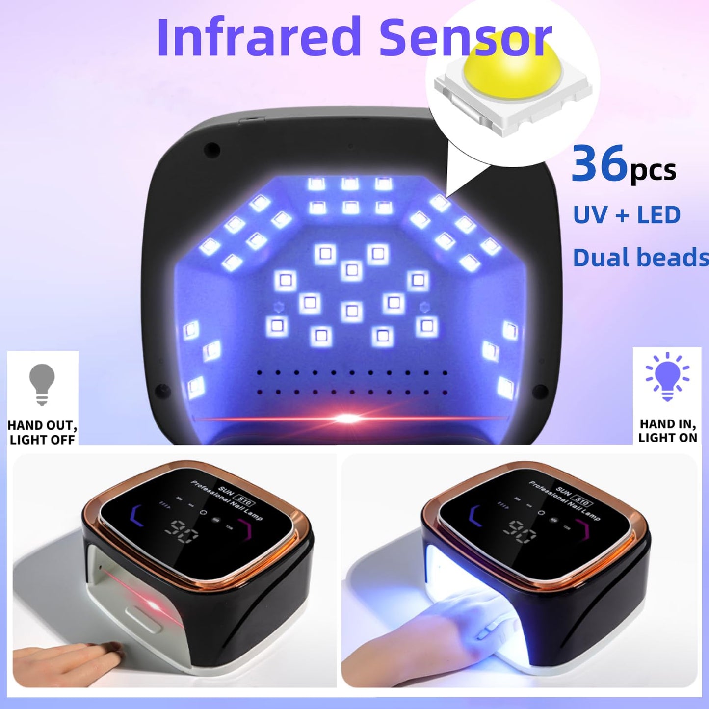 LimeGirl Cordless Nail Lamp for Gel X, Professional LED UV Nail Curing Lamp for Gel Nail Polish, Fast Nail Dryer with 4 Timers & Sensor, Rechargeable U V Lights for Gel Nails at Salon & Home (Black)
