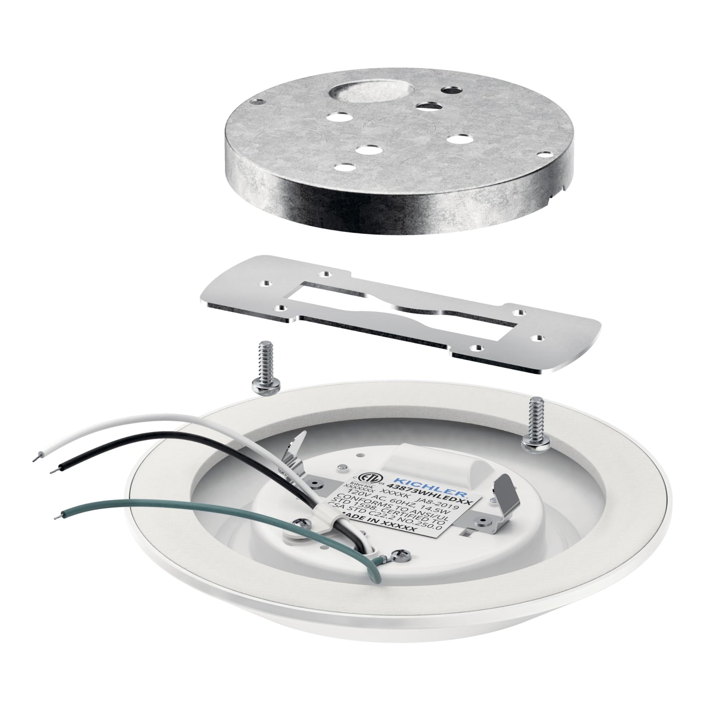 Kichler Horizon LED Downlight in White, 6.4" Flush Mount Interior Dimmable Light, 3000K, Wet Rated Integrated LED, (6.4" W x 1.3" H), 43873WHLED30, White