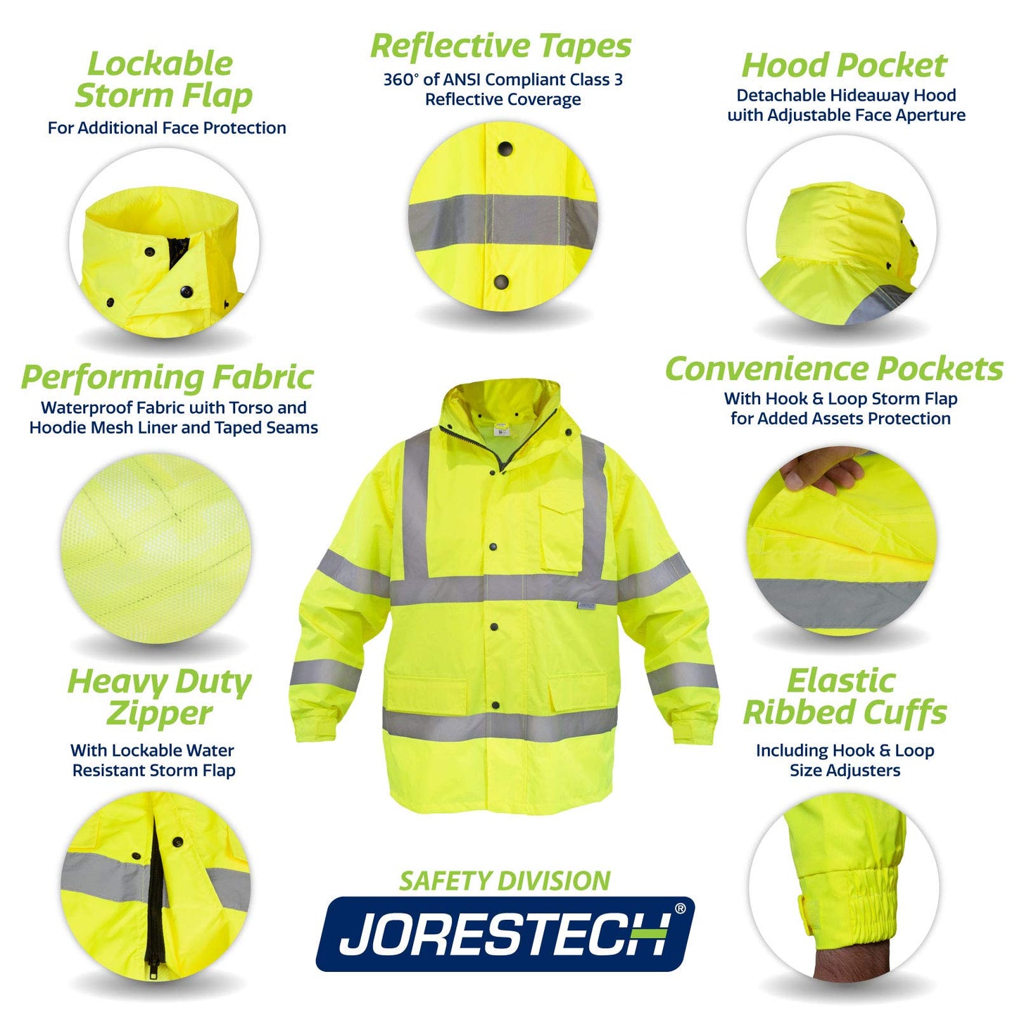 JORESTECH Safety Rain Set/Jacket Reflective High Visibility Yellow JK-03 / Pants Lime ANSI 150D Heavy Duty PANTS-03 (XL)