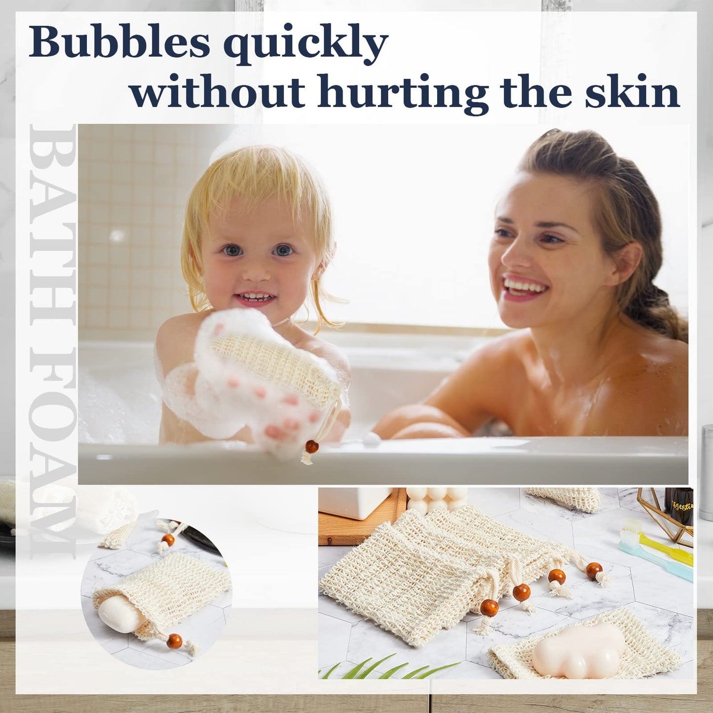 Cunhill 80 Pack Sisal Soap Saver Bag Exfoliating Soap Pouch with Drawstring Bar, Wooden Bead Foaming and Drying Exfoliating Net for Bath and Shower