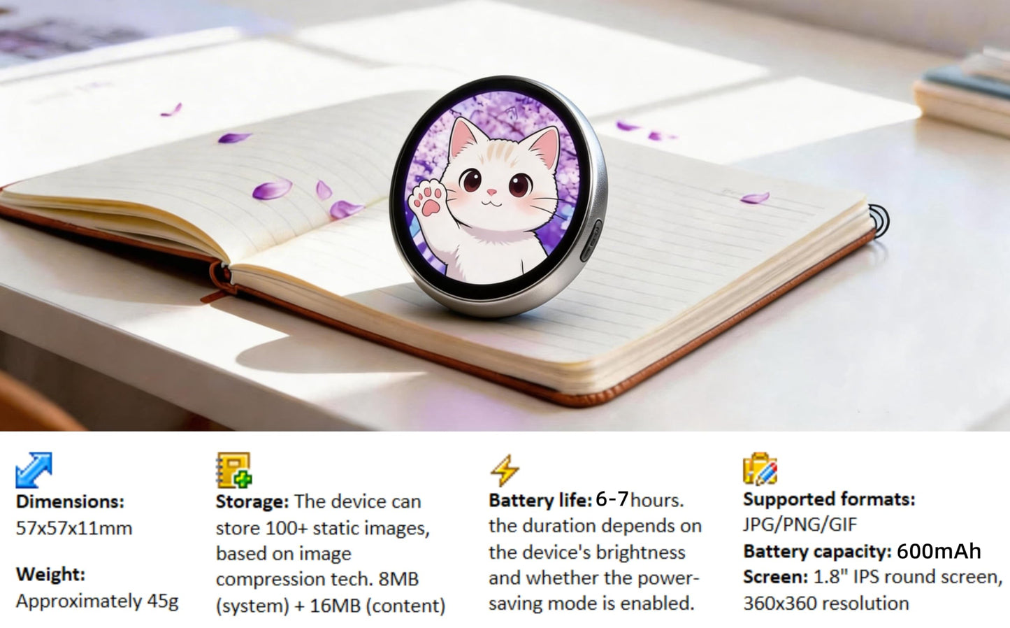 Chamii AniPin Pro Digital Pin/Badge, Electronic Button with LED Screen, Customizable Anime Style Badge with Dynamic Touch Screen, Ita Bag Accessory for Parties, Fan Events, Cosplay, Concerts and Anime Fans, Powered by Beambox(Nikko) Tech