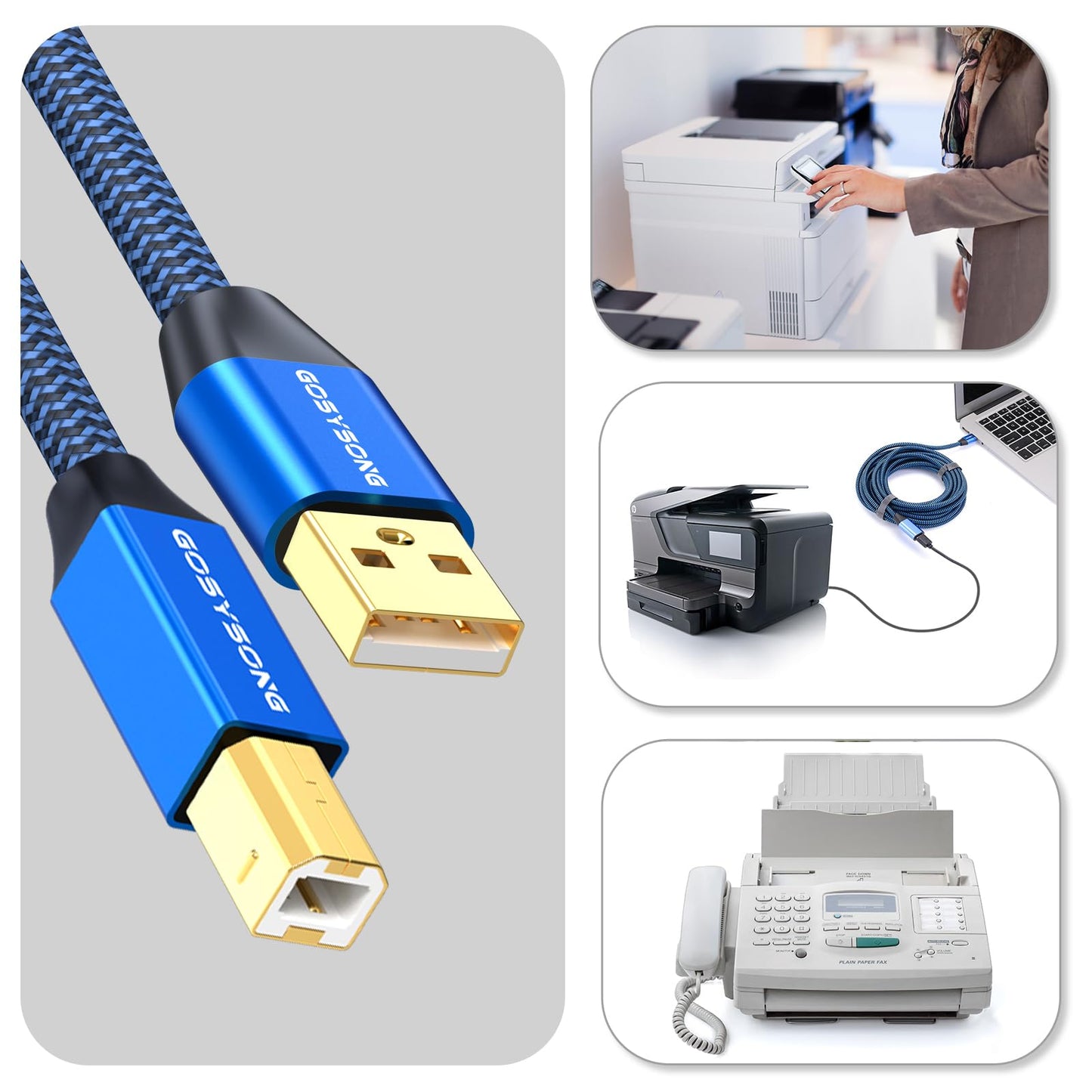 GOSYSONG 100ft Active USB 2.0 Cable, Type A to Type B, High Speed Printer Cable Compatible with HP, Canon, Dell, Epson, Xerox and More