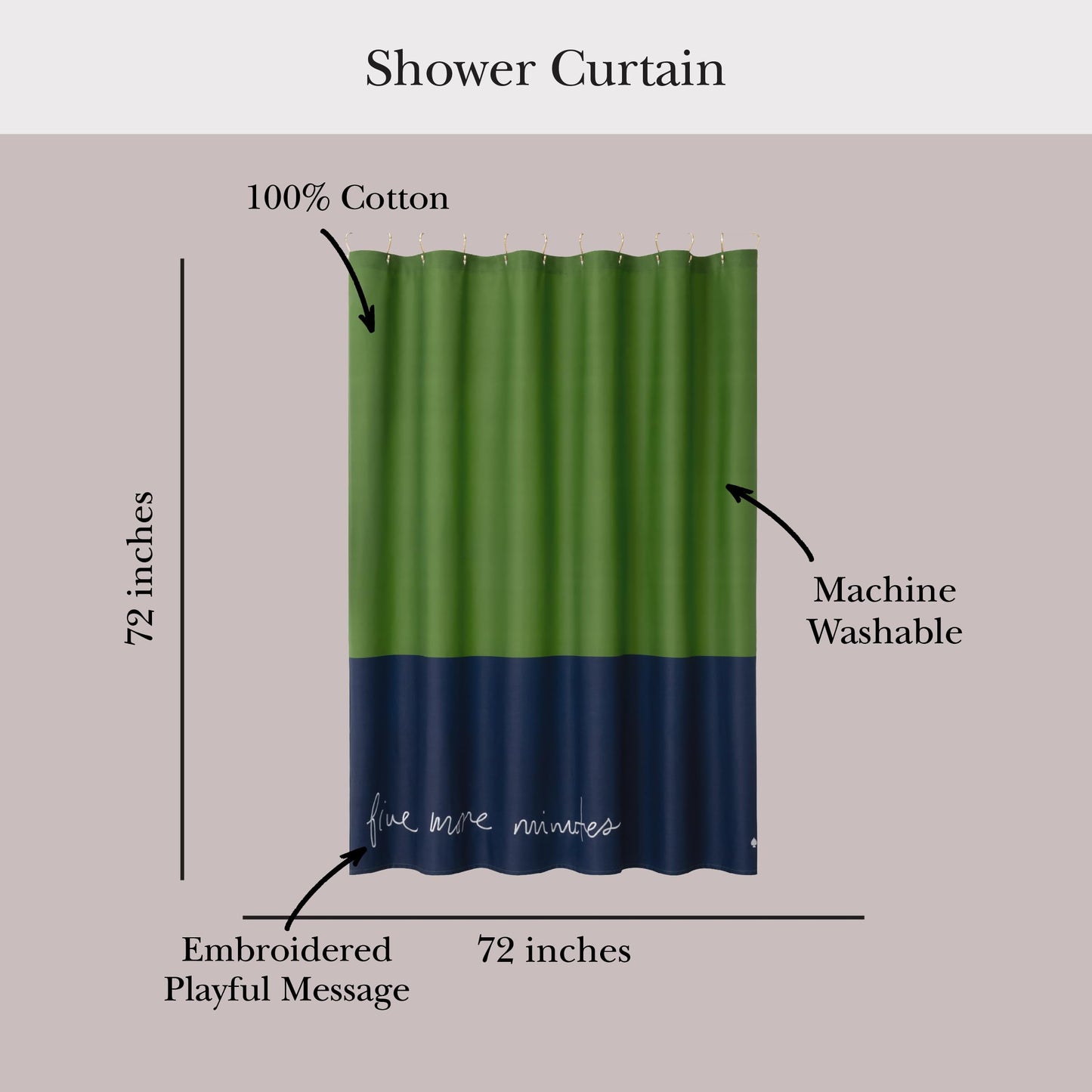 kate spade new york Five More Minutes Color Block Shower Curtain, 72 in x 72 in, Made from 100% Cotton, Machine Washable, Blue and Green Shower Curtain