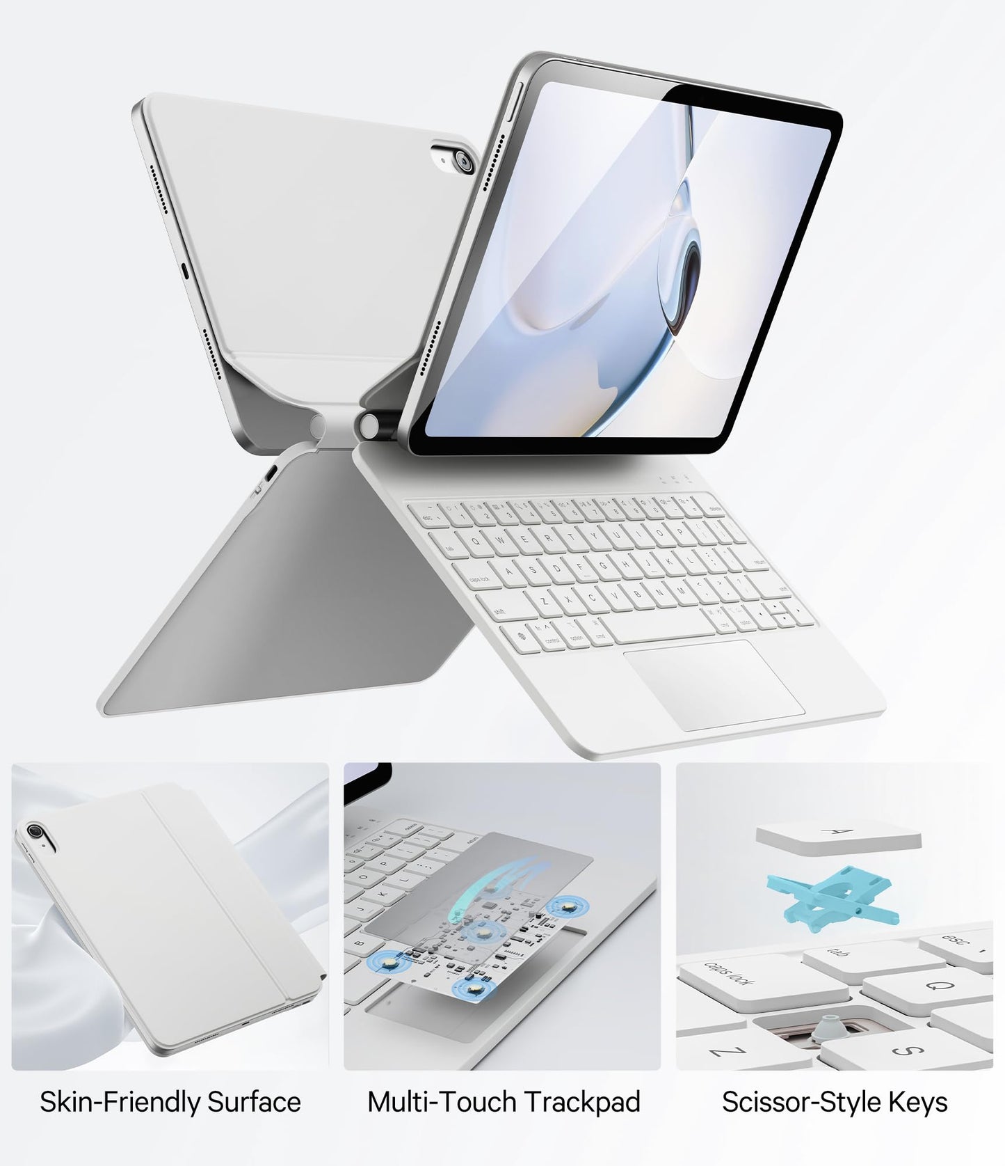 GreenLaw for iPad 10th Generation Case with Keyboard, Magic-Style Keyboard Stand, 7 Color Backlit, Stain-Resistant Surface, Multi-Touch Trackpad, for iPad 10th Generation Keyboard 10.9" 2022, White